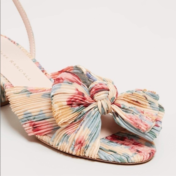 Loeffler Randall Dahlia Pleated Bow Heels Ankle Strap Cream Floral 10.5 - Picture 13 of 14